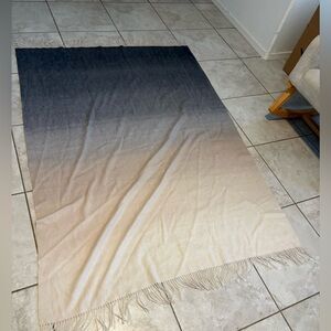 Michael Aram Gray 2 Tone Fringed Wool Throw Blanket